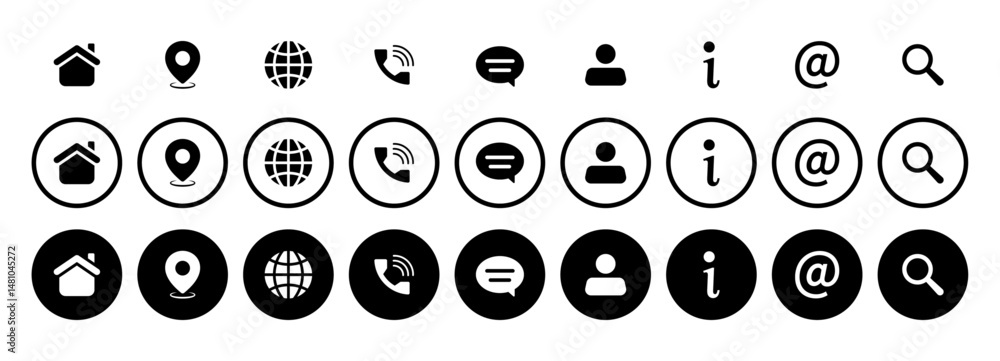 Aufkleber visiting card or business card vector icon set with fill and stroke style vector element in black an