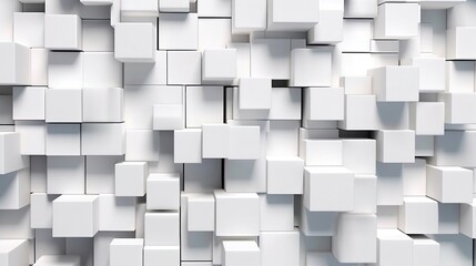 Abstract White Cube Background with Randomly Arranged 3D Shapes