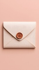 Off White Textured Envelope with Brown Wax Seal on Blush Pink Background