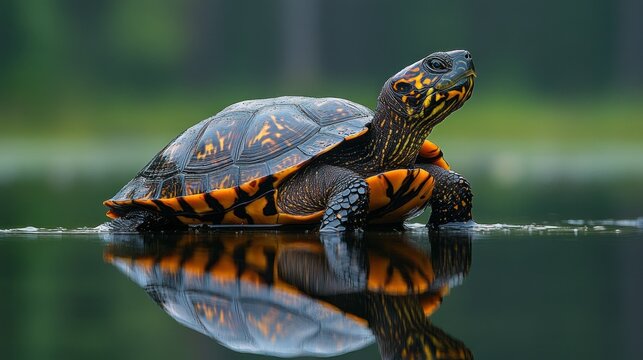 Turtle on water, vibrant colors