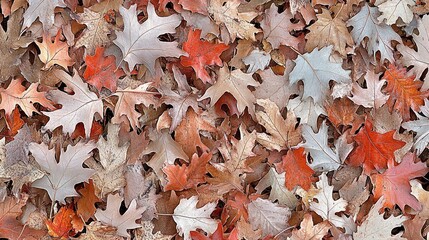 Autumn leaves ground cover red brown and grey oak leaves texture background
