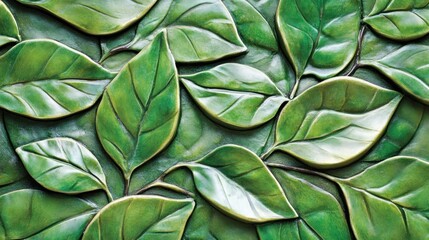 Embossed green leaf texture nature pattern background