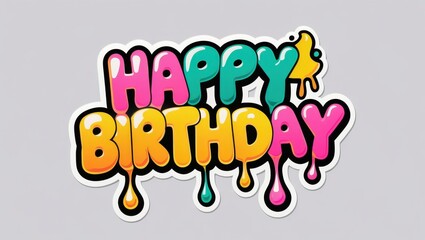 A vibrant, eye-catching 'Happy Birthday" logo that embodies the bold, playful spirit of Gen Z, featuring chunky, bubble-like letters in bright, neon hues of sunny yellow, electric teal, and hot pink. 