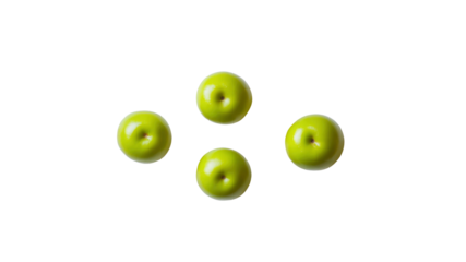 Four Green Apples Arranged in a Diamond Pattern on Transparent Background