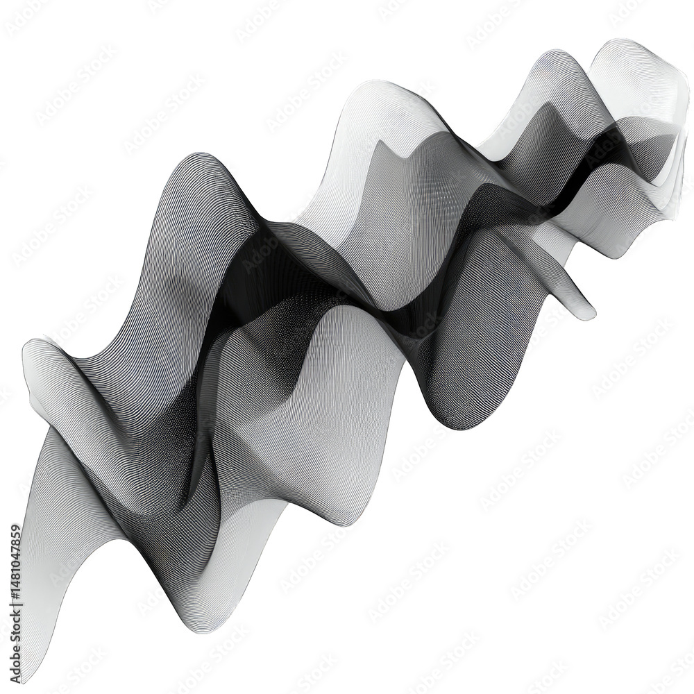 Poster abstract black and white wave pattern on a transparent background