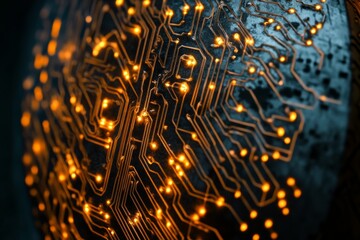 Futuristic ai security shield with circuit board patterns for technology design