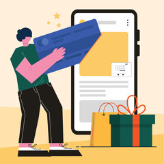 illustration of people shopping getting discounts