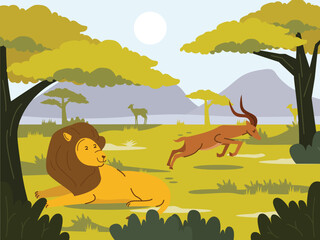 illustration of animal ecosystem in the forest