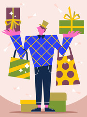 illustration of people shopping getting discounts