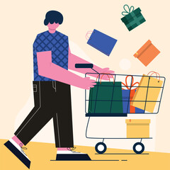 illustration of people shopping getting discounts