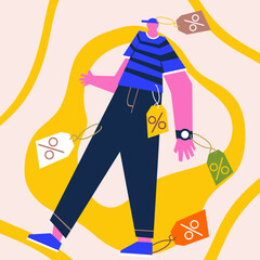 illustration of people shopping getting discounts