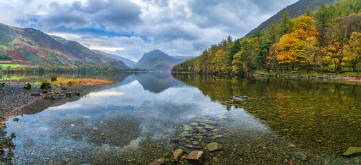 Morning view of Buttermere lake in autumn season. Lake District. United Kingdom 