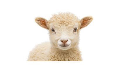 Fototapeta premium Adorable Fluffy Lamb Close-Up Portrait Against White Background