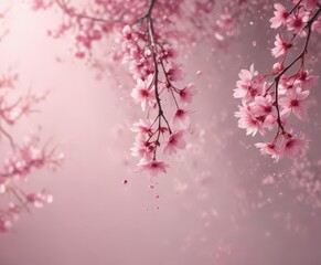 Fototapeta premium Abstract pink sakura petals gently falling on a dreamy, blurred background , flower, ethereal, petals