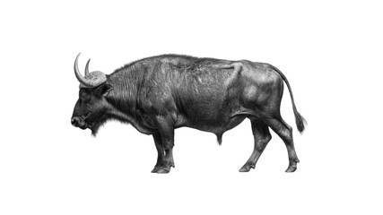Monochrome Profile of a Majestic African Buffalo Bull