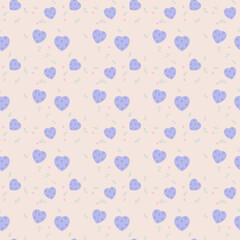 Lovely Pastel Heart Seamless Pattern for Cards and Bifolds. Soft Purple Lilac Lavender Hearts Scribbles Background Wallpaper Repeat Pattern.