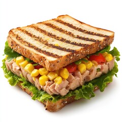 Grilled tuna sandwich with corn and tomato