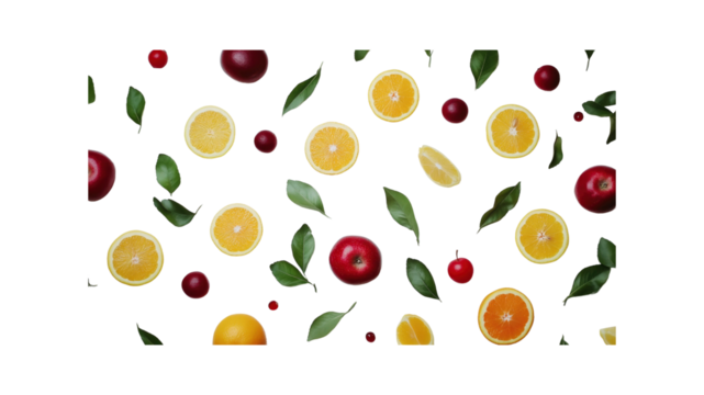 Vibrant Citrus and Apple Pattern on Transparent Background
