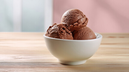 Creamy scoops of chocolate ice cream served in a pristine white bowl