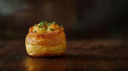 Delicious Golden Puff Pastry Appetizer Baked Pastry Filled with Creamy Cheese and Fresh Herbs Gourmet Food Photography Appetizer Recipe eat meal lunch