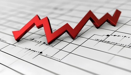 A three-dimensional depiction of a downward-trending graph.