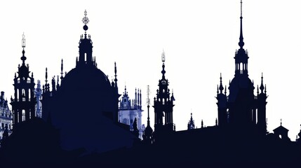 Fototapeta premium Seville skyline silhouette in navy blue highlighting iconic architectural features of historic Spain.