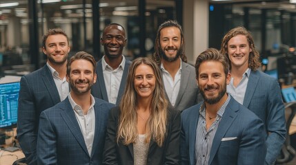 Successful Diverse Business Team Portrait Professional Office Setting Happy Smiling Confident Colleagues Modern Workplace Group Photo Businesspeople  