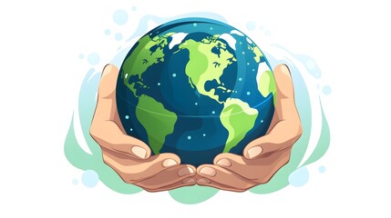 Earth Day Hands Holding Planet Icon Stock Vector Cartoon Illustration