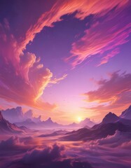 Abstract swirling sky, sunset blend of purple, pink, orange  Enchanted, dreamy atmosphere , nature, atmosphere