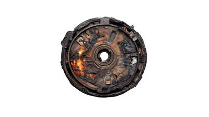 Burned and Charred Industrial Disk - Aftermath of Fire Damage