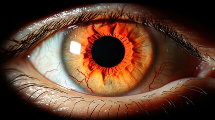 Close-up of an eye with fiery orange iris