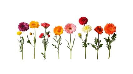 Vibrant Rainbow of Single Stem Flowers in a Row