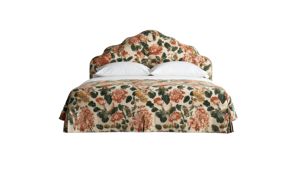 Elegant Floral Upholstered Bed with Arched Headboard