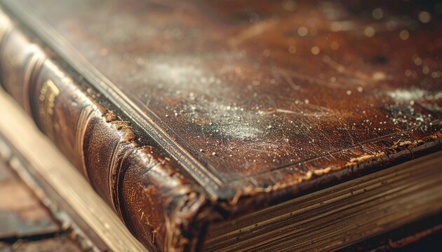 Close Up Of Aged Leather Book With Dust