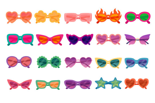 Bright and playful sunglasses set with unique designs, fun shapes and stylish colorful lenses.