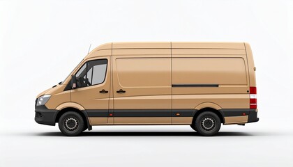 Light Brown Delivery Van Side View Mockup for Courier Services