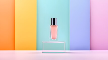 Pink Cosmetic Bottle on Pastel Background