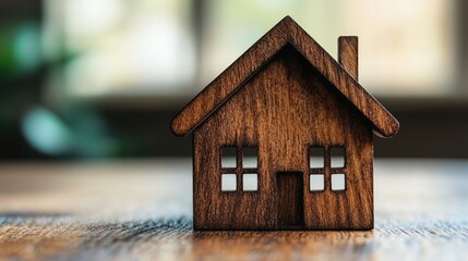 Wooden miniature house on table