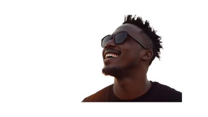 Joyful Black Man with Sunglasses Looking Upwards