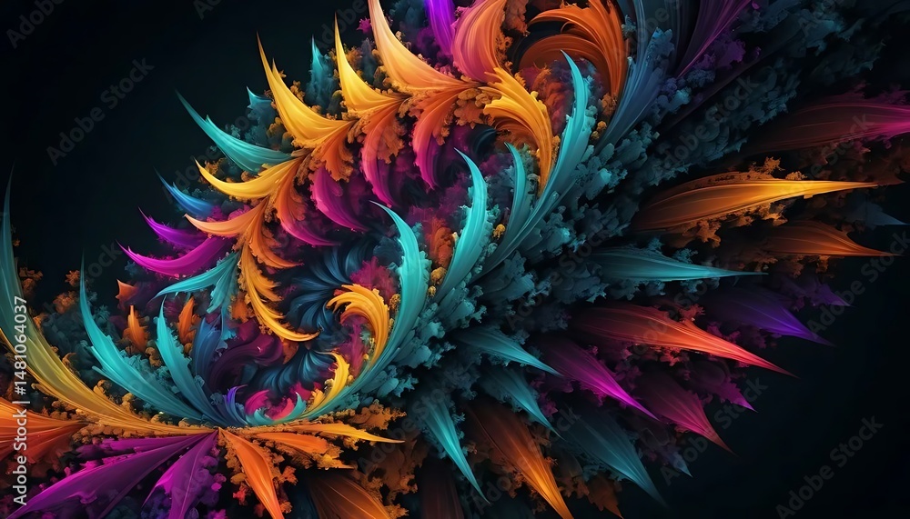 Aufkleber a vibrant explosion of color unfolds in an abstract spiral of fractal feathers and textures.