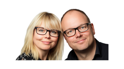 Portrait of a Happy Couple, Smiling Man and Woman Wearing Glasses