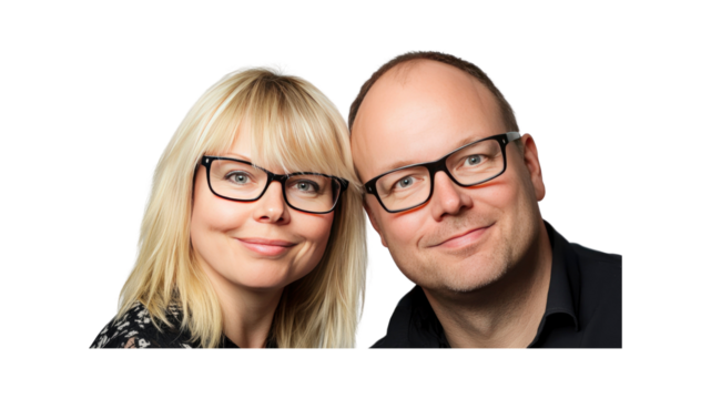 Portrait of a Happy Couple, Smiling Man and Woman Wearing Glasses