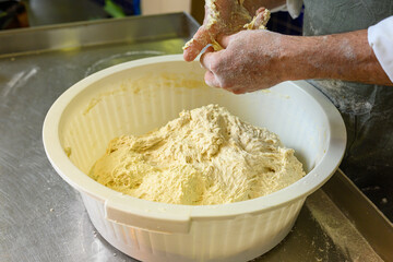 the process of making homemade bread dough for bread preparation