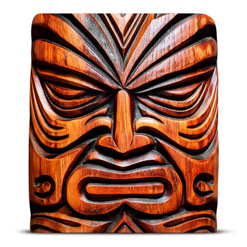 Isolated Wood Carved Tiki God Totem Statue