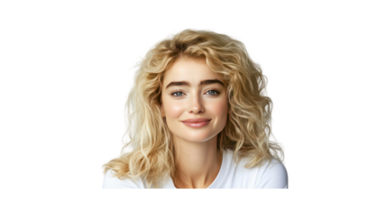 Portrait of a Young Woman with Blonde Curly Hair and a Friendly Smile