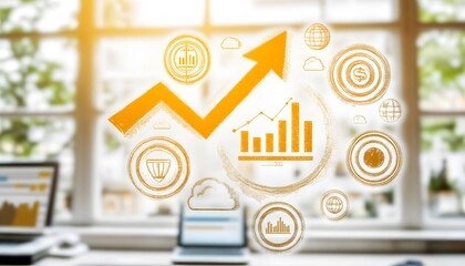 Abstract graphic design of upward trend and business data.