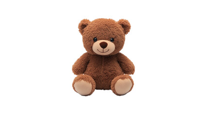 Adorable Brown Teddy Bear Plush Toy Sitting Isolated on Transparent Background
