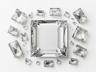 Square-cut diamond surrounded by smaller gems