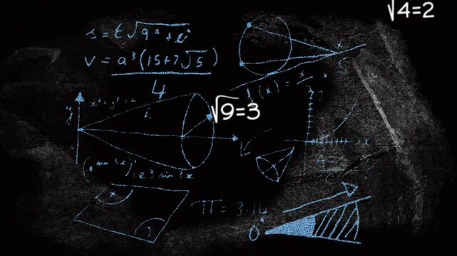 Weathered chalkboard displaying bold white equation 2X2=4, showing blue and white chalk diagrams