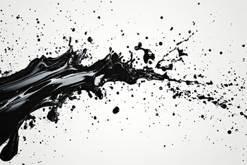 Black liquid splashing and splattering on a white background